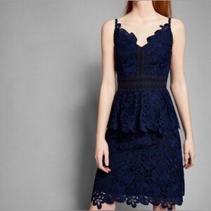 Ted Baker London, Size 1, Navy Blue, Nadiie Lace Peplum Dress